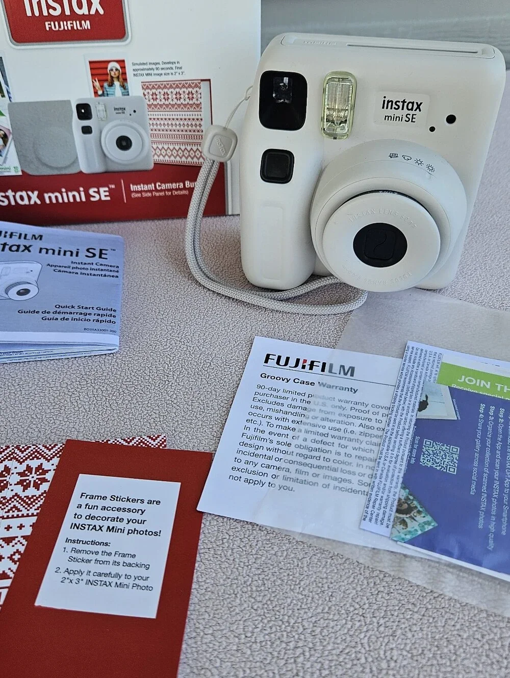 Fujifilm Instax Mini SE Instant Film Camera Bundle Gray Photo Frame Stickers